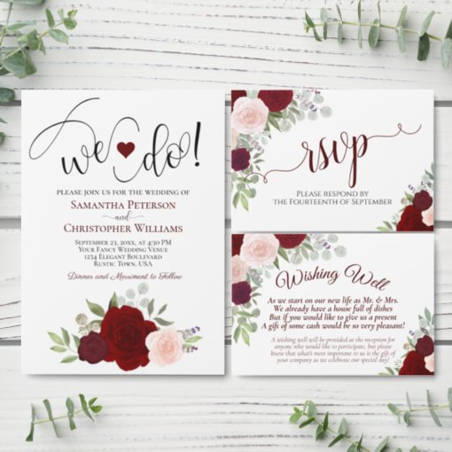 Elegant Burgundy Watercolor Floral Boho Wedding Save The Date Zazzle