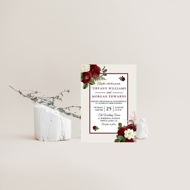 Elegant Burgundy Floral 60th Birthday Party Invitation Zazzle