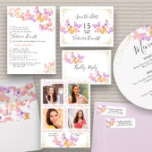Butterfly Skies Coral Gold Confetti Bridal Shower Invitation