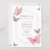 Pink Butterfly Kisses and Birthday Wishes Birthday Invitation