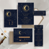 Celestial Midnight Gold Moon Save The Date Square Sticker