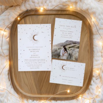 Celestial Golden Letterpress Wedding Suite