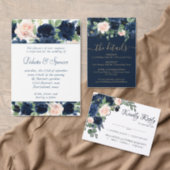Chic Blooms | Navy Blue and Blush Pink RSVP Postcard (Personalise this independent creator's collection.)