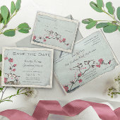 Vintage Love Bird Cherry Blossom Save the Date Invitation