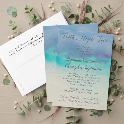 Faith Hope Love Watercolor Bible Verse Wedding Invitation Zazzle