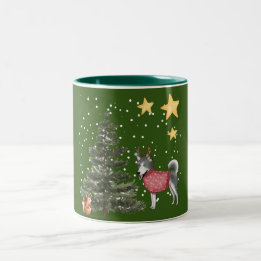 Collection "Christmas Dogs" with Husky in the Fore Two-Tone Coffee Mug