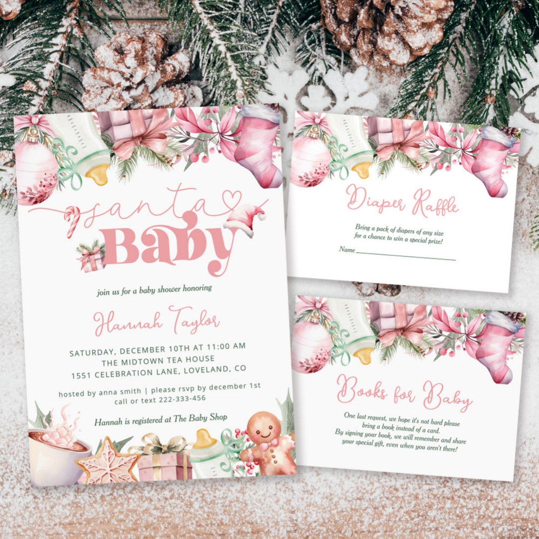 Santa Baby Girl Christmas Baby Shower Invitation | Zazzle