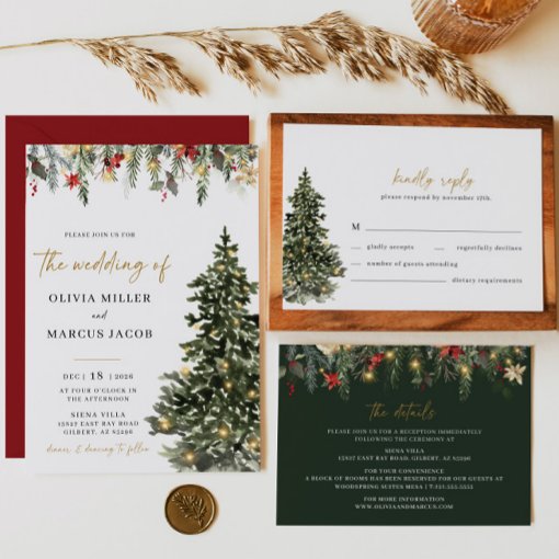 Christmas Tree Lights Winter Wedding Invitation | Zazzle