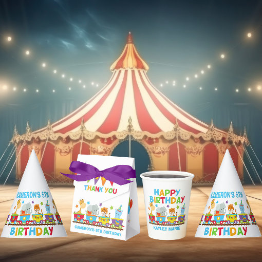 Kids Circus Animal Train Cute Custom Birthday Paper Cups | Zazzle