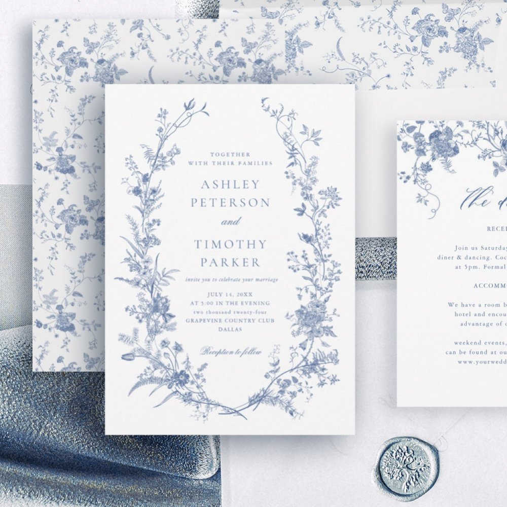 Discover Dusty Blue Toile French Floral Wedding Welcome Retractable Banner
