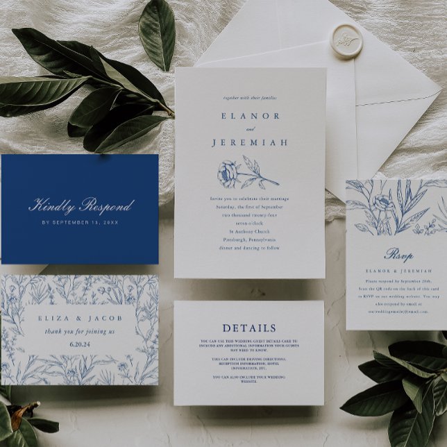 Beautiful Blue and White Floral Wedding Thank You Card | Zazzle display picture 2