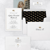 Elegant Black and Gold 3 Photo Graduation  Foil Invitation
