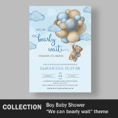 Cute Boy baby bear brown balloons Baby Shower ABC