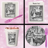 Little Red Riding Hood Petting Wolf in Woods