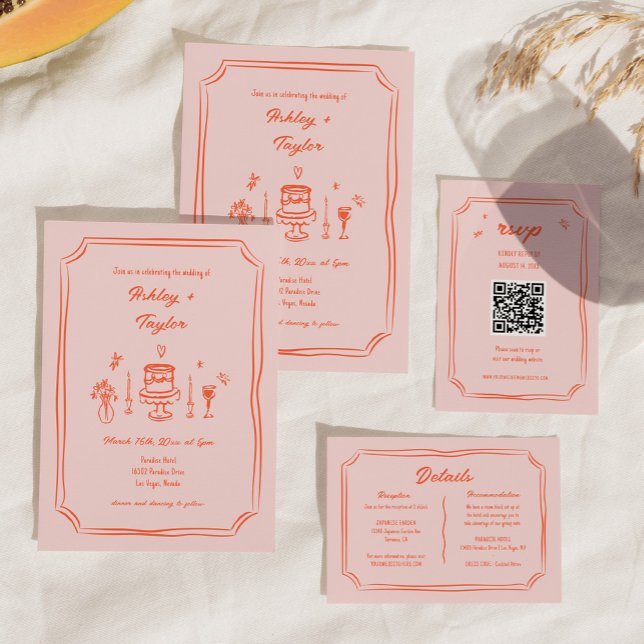Whimsical Hand Drawn Fun Retro Wedding Menu | Zazzle