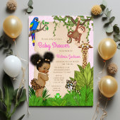 Afro Hair Baby Girl Safari Baby Shower Invitation