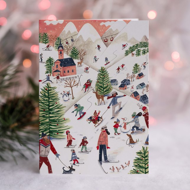 Cute pink Alpine ski lodge winter fun Christmas 3 Ring Binder | Zazzle