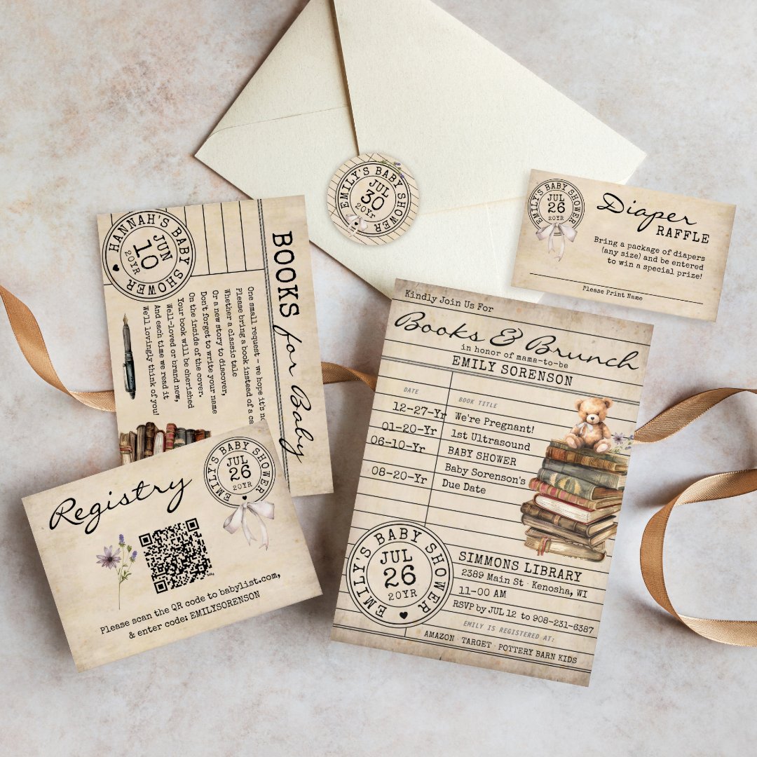 Vintage Library Card Floral Books Cute Baby Shower | Zazzle