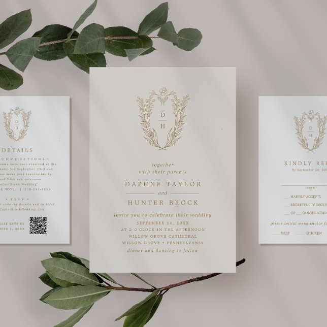DAPHNE Floral Greenery Monogram Elegant Wedding Embosser