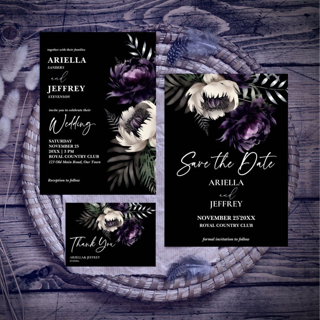 Dark moody boho elegant wedding save the date | Zazzle