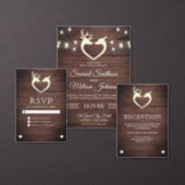 Elegant Deer Heart Rustic Wood Wedding Invitation (Personalise this independent creator's collection.)