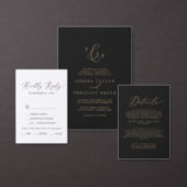 Delicate Gold and Black Formal Monogram Wedding Invitation (Personalise this independent creator's collection.)