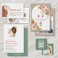 Neutral Earthy Taupe Floral Wood QR Code Wedding Invitation, Zazzle