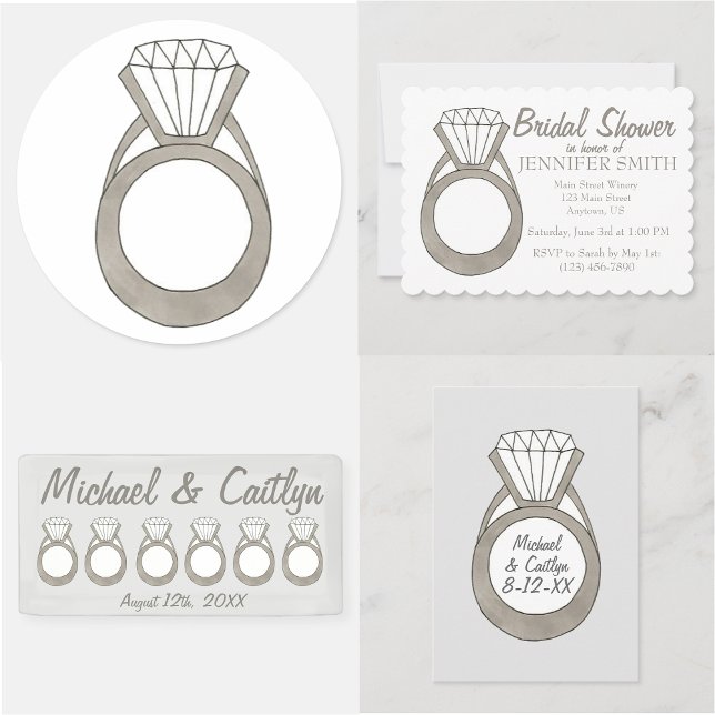 Diamond Engagement Ring Bling Bridal Shower Party Invitation Zazzle