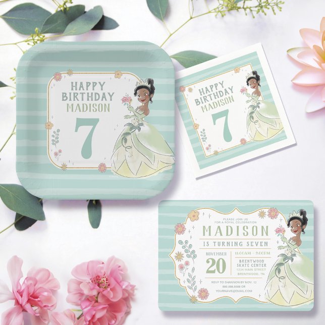 Princess Tiana Floral Watercolor Birthday T-Shirt Zazzle