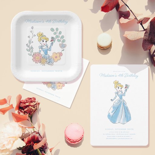 Disney's Cinderella | Floral Watercolor Birthday Invitation | Zazzle