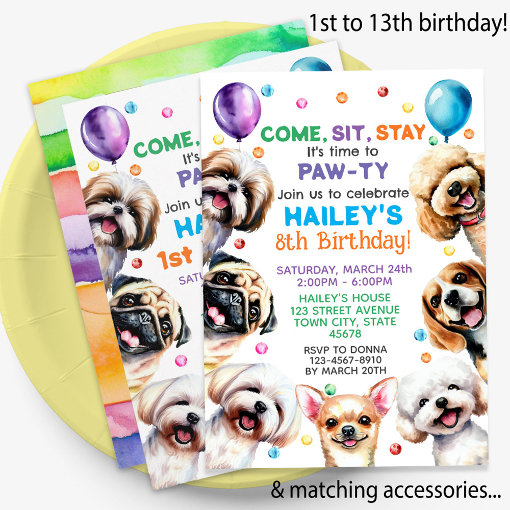 Dog Theme 5th Birthday Party Invitation | Zazzle