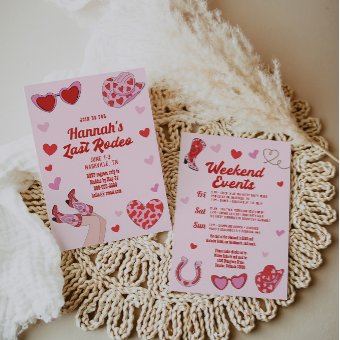 Hot Pink Red Last Rodeo Bachelorette Invitation | Zazzle