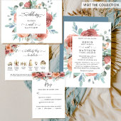 Ethereal Dusty Blue,Blush Peach Botanical Wedding Invitation