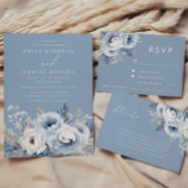 Divine Blue Gorgeous Floral Wedding RSVP Card