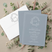 Modern Dusty Blue Leafy Crest Monogram Wedding Envelope (Personalise this independent creator's collection.)