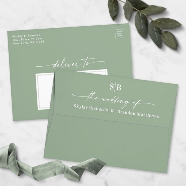 Ombre Gradient Dusty Blue Green Wedding Thank You Note Card
