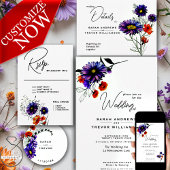 Watercolor Vibrant Orange and Purple Wildflowers  Invitation