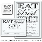 Eat, Drink & Be Married Modern Black/White Wedding Announcement Postcard