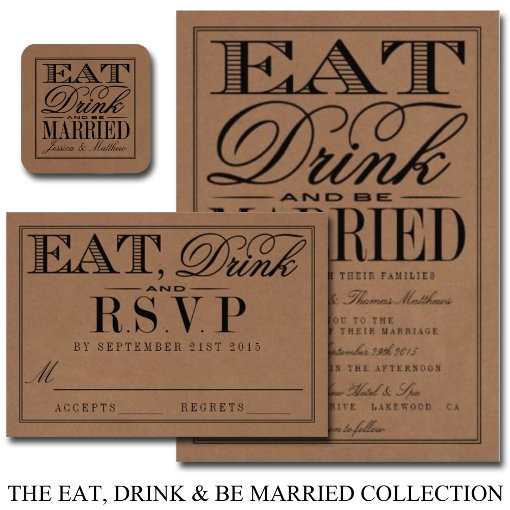 Eat, Drink & Be Married Rustic Kraft Wedding Invitation Zazzle
