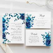 Elegant Blue Floral Quinceañera Invitation