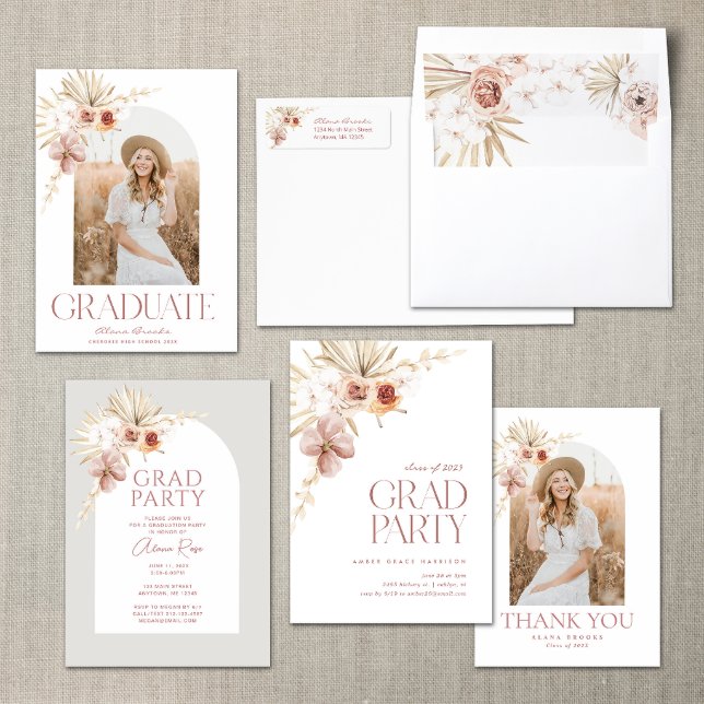 Elegant Boho Floral | Folded Graduation Thank You