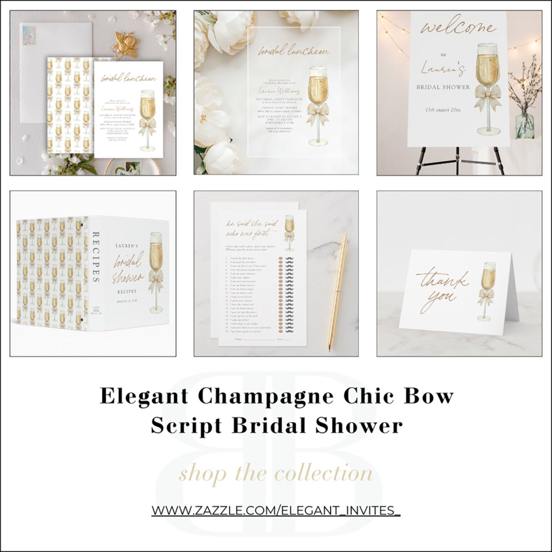 Elegant Champagne Chic Bow Script Bridal Luncheon Invitation | Zazzle