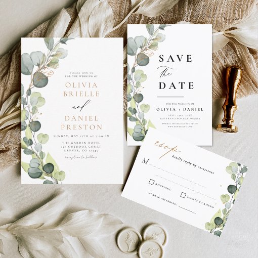 Wedding Details Eucalyptus Greenery Succulent Envelope | Zazzle