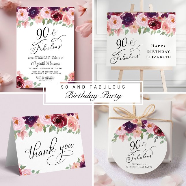 Elegant 90th Birthday Party Thermal Wine Tumbler