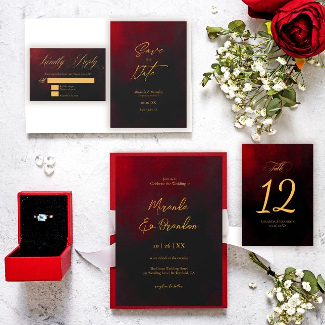 Elegant Red And Black Wedding Invitations