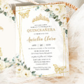 Chic Quinceañera Ivory White Floral Gold Princess  Invitation