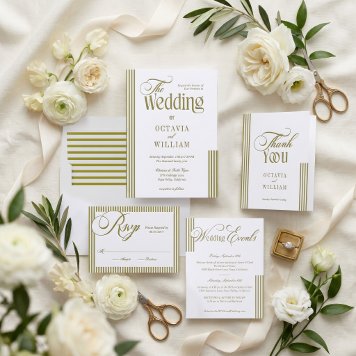 Elegant Modern Parisian Stripe Letterpress Wedding