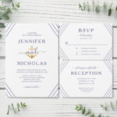 Nautical Gold Anchor Stripes White Wedding  Invitation (Personalise this independent creator's collection.)