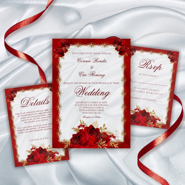 Red Metallic White Satin Gold Floral Wedding 3 Ring Binder Red Metallic White Satin Gold Floral Wedding 3 Ring Binder