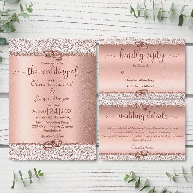 Glamour Rose Gold Damask Metallic Wedding Guest Book | Zazzle Glamour Rose Gold Damask Metallic Wedding Guest Book | Zazzle